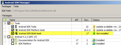 Android SDK ビルドツールのインストール